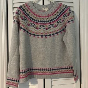 Women’s light grey sweater with design around neck and bottom Style&Co size PM